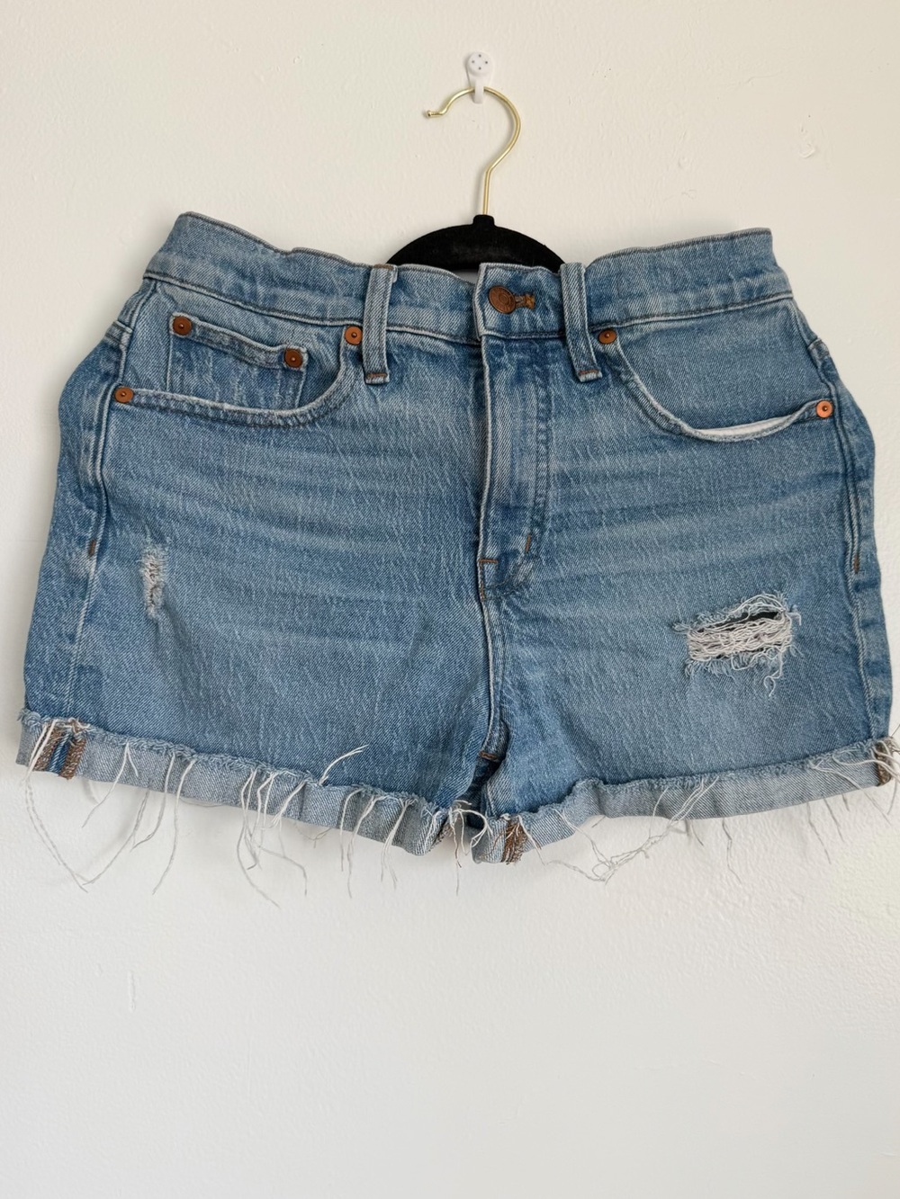 Madewell Distressed Light Blue Denim Cutoff Shorts